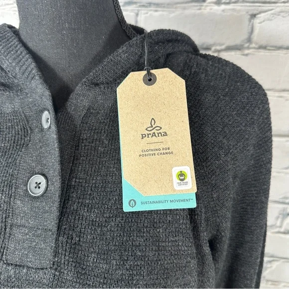 Prana Women's Milani Tunic Hoodie Sweater Size Small Black Organic Cotton Wool - Picture 5 of 12